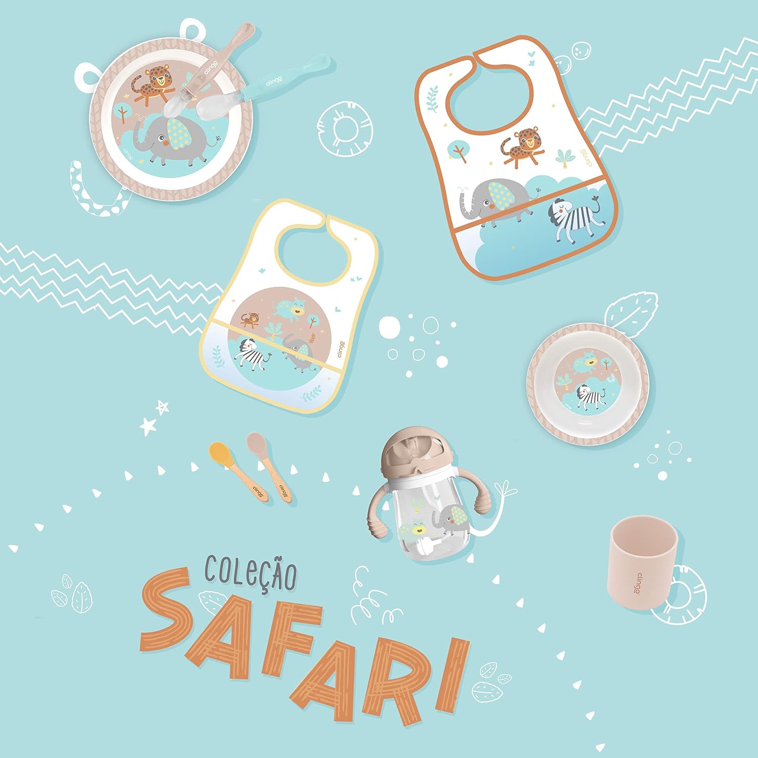 Kit Prato e Tigela Bowl Infantil - Clingo - Safari