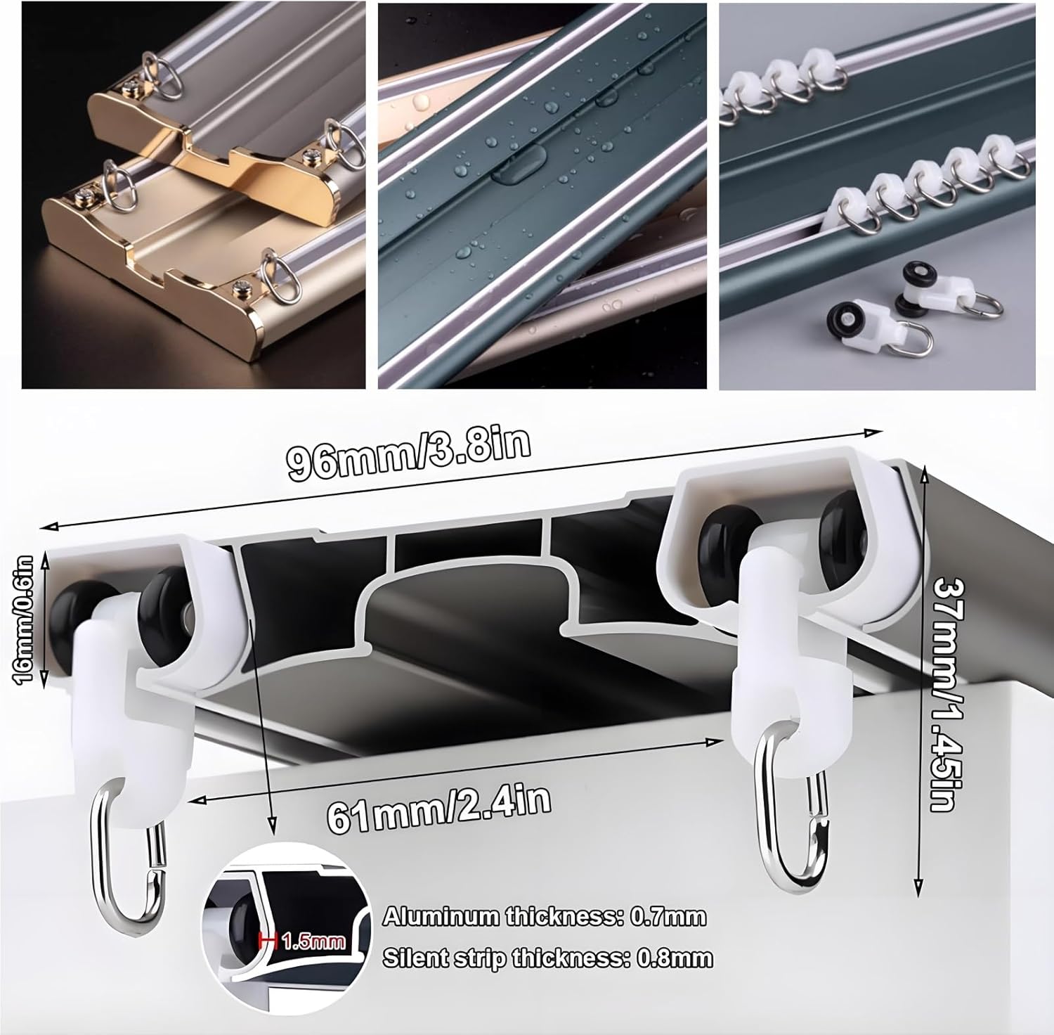 Curtain Track Ceiling Mount Double Row Curtains Rods Aluminum, Curtain Double Rails for Drapes, Room Dividers 3.3ft-19.7ft Mute Rollers Sliding(Gold,13.5ft)