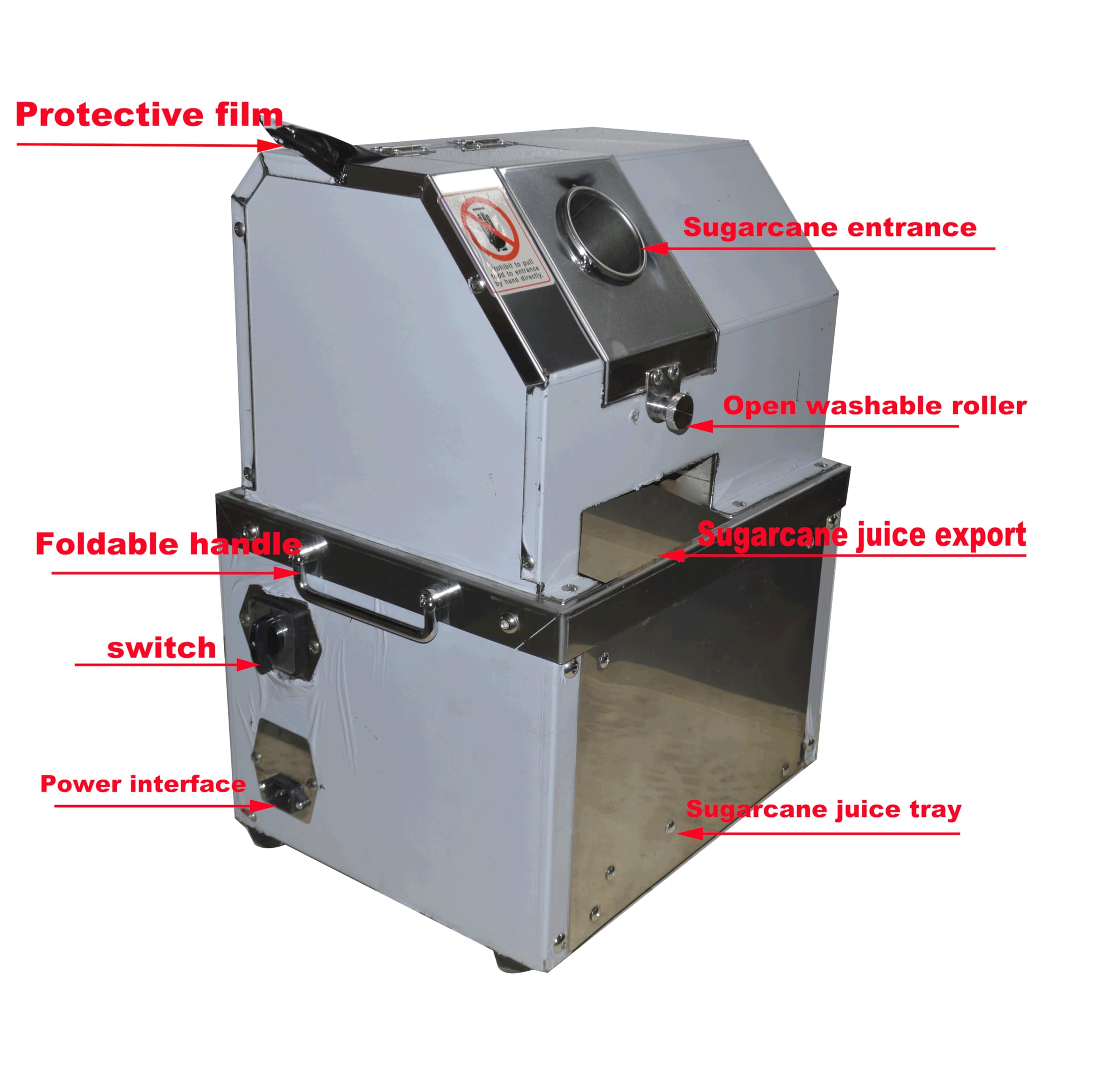 Banfluxion 110V 800W Electric Sugar Cane Juicer 3 Rolls Stainless Steel Sugarcane Press Juicer Grinder 304 Stainless Steel Rollers with Openable Cover and 2 Sets Knives for Sugarcane Ginger