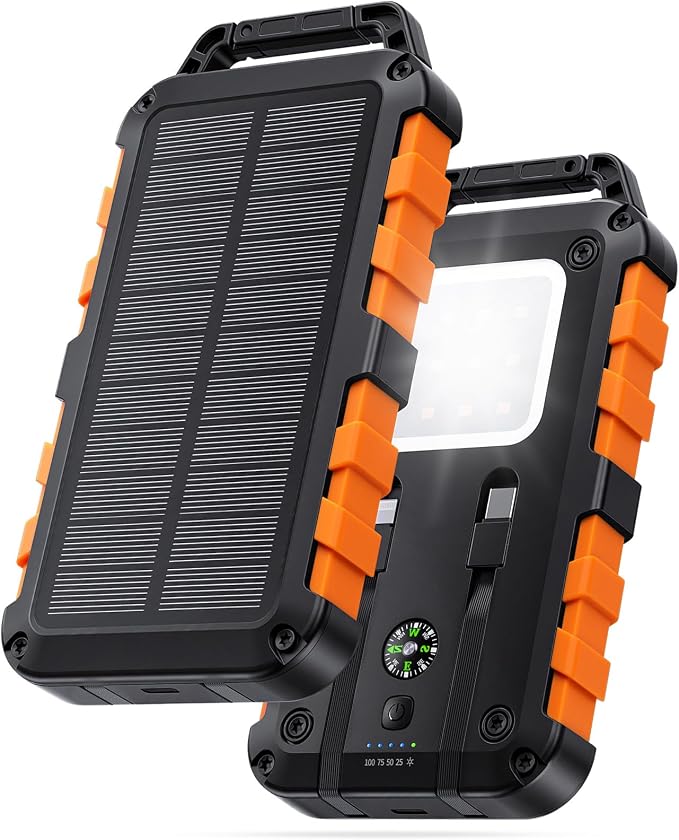 Yeltic 10000mAh Solar Powerbank With Integrated Cables and Quick Charge