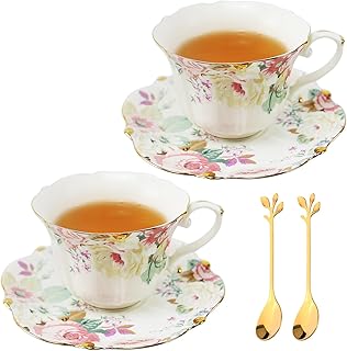 Country Roses Porcelain Tea Cup and Saucer Set with Gold Trim, Vintage S...