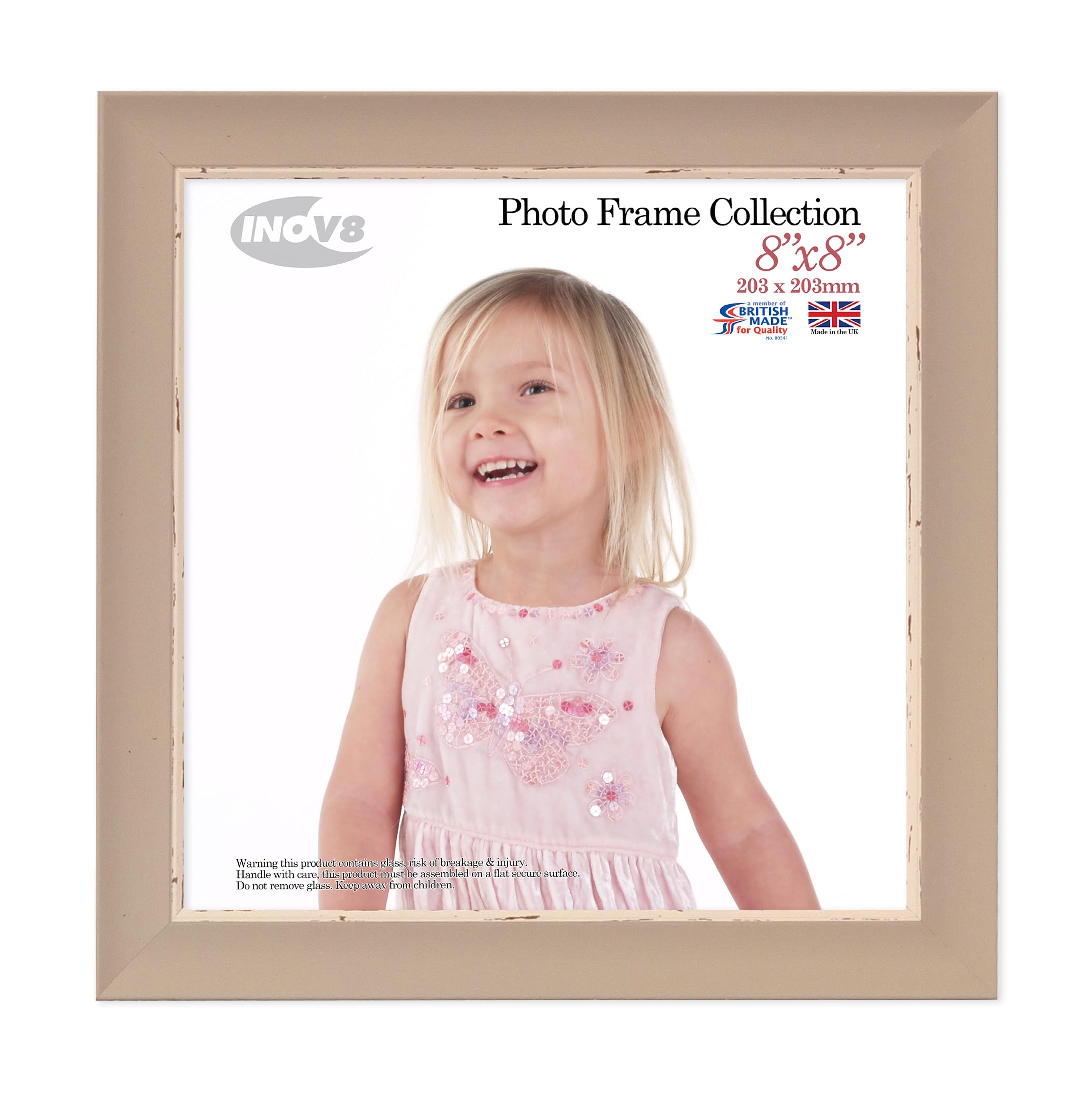 Inov8 British Made Traditional Picture/Photo Frame, Square 8x8-inch, Small Washed Soft Stone