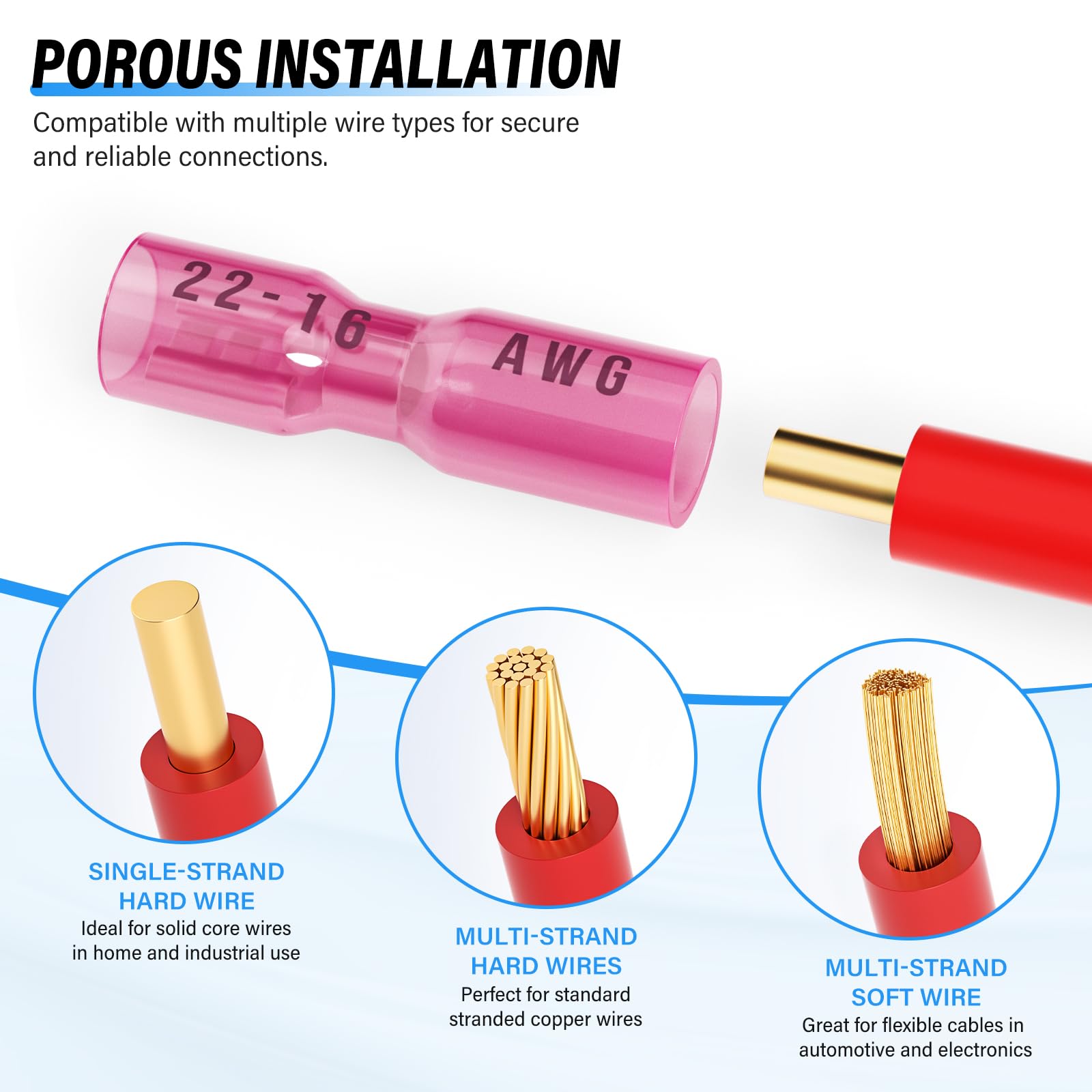 Tailonz Lot de 160 connecteurs thermorétractables Rouge 22-16 AWG | Bornes à sertir électriques isolées étanches pour câblage automobile et maritime