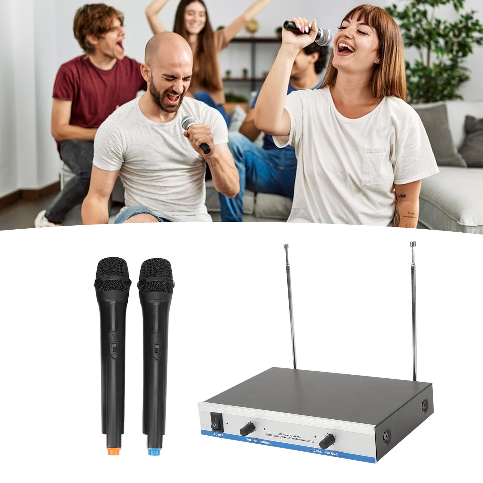 Mikrofon Bezprzewodowy, Full Sound Professional Eliminacja Gwizdów Automatyczne Parowanie 100-240 V Oddzielna Regulacja Głośności Bezprzewodowy Mikrofon śpiewający do Karaoke