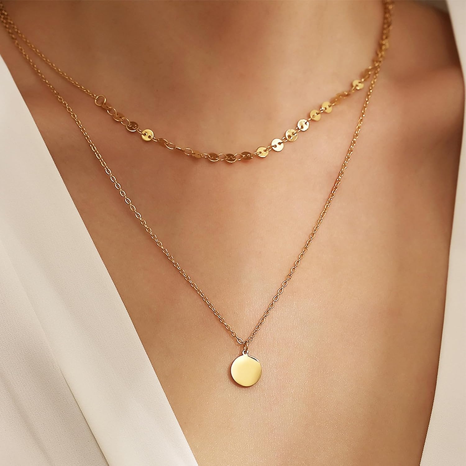 Personalized Constellation Layered Necklace, Custom Name Disc Pendant Necklace, Adjustable Chain Necklace