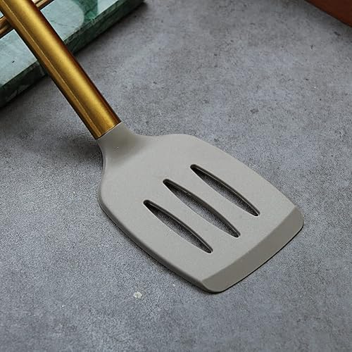 Miniatura 5 de Berglander Girador ranurado de silicona antiadherente con mango chapado en oro de titanio para cocinar, apto para lavavajillas, fácil de limpiar