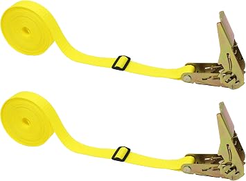 2 Pack, 1 Inch x 20 Foot Endless Loop Ratchet Strap, Adjustable 3-Bar Slide On Strap to Hold Excess Webbing. Yellow