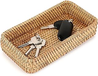 Hipiwe Key Basket for Entryway Table Natural Rattan Serving Tray Small W...