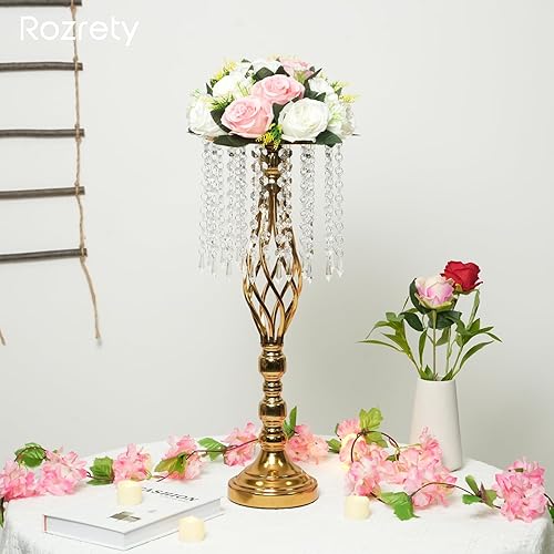 Miniatura 3 de Centros de mesa dorados para mesa de boda, soporte de flores de cristal de metal de 21.6 pulgadas de alto, centro de mesa para fiestas, eventos,