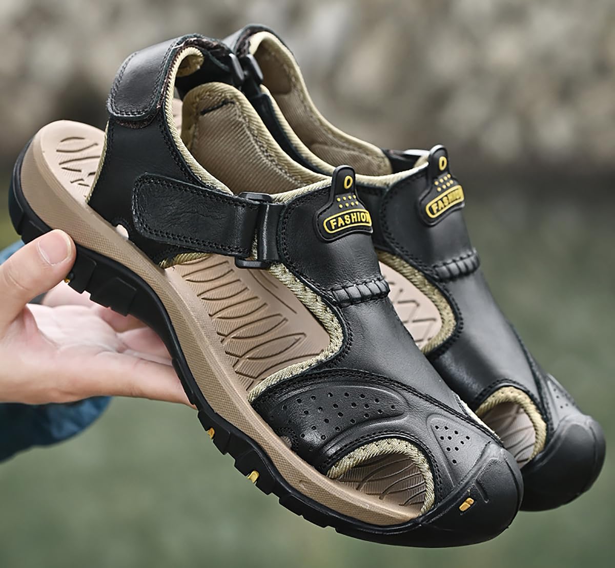 Sandali Estivi da Uomo in Pelle, Punta Chiusa, Scarpe Sportive All'aperto