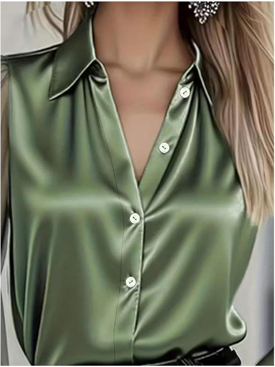 GORGLITTER Women's Satin Blouse Sheer Mesh Long Sleeve Button Down Dressy 2026 Business Work Casual Shirts - Image 3