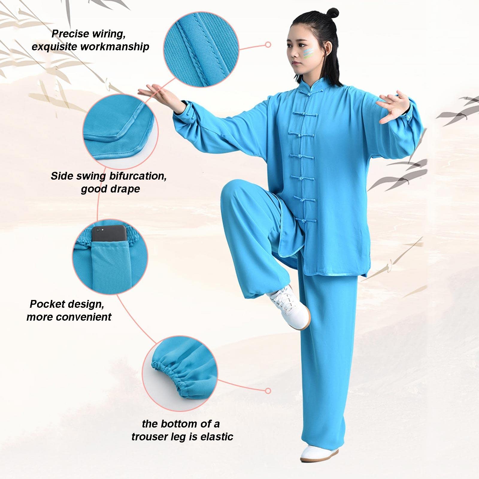 Tradizionale cinese Kung Fu Suit Tai Chi Uniforme Cinese Tradizionale Abbigliamento Arti Marziali Kung Fu Manica Lunga Uniforme per Uomini e Donne, Rose-XXL