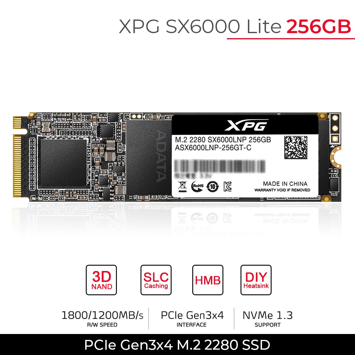 SSD Adata XPG SX6000 Lite, 256GB, M.2 NVMe, Leitura 1800MB/s