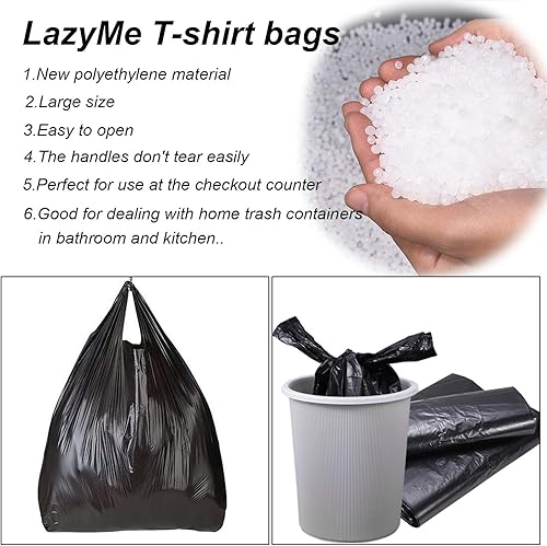 Miniatura 6 de LazyMe Bolsas para camisetas, bolsas de plástico negras con asas, bolsas de compras en bolsas de restaurante a granel, 12 x 20 pulgadas (negro, 200