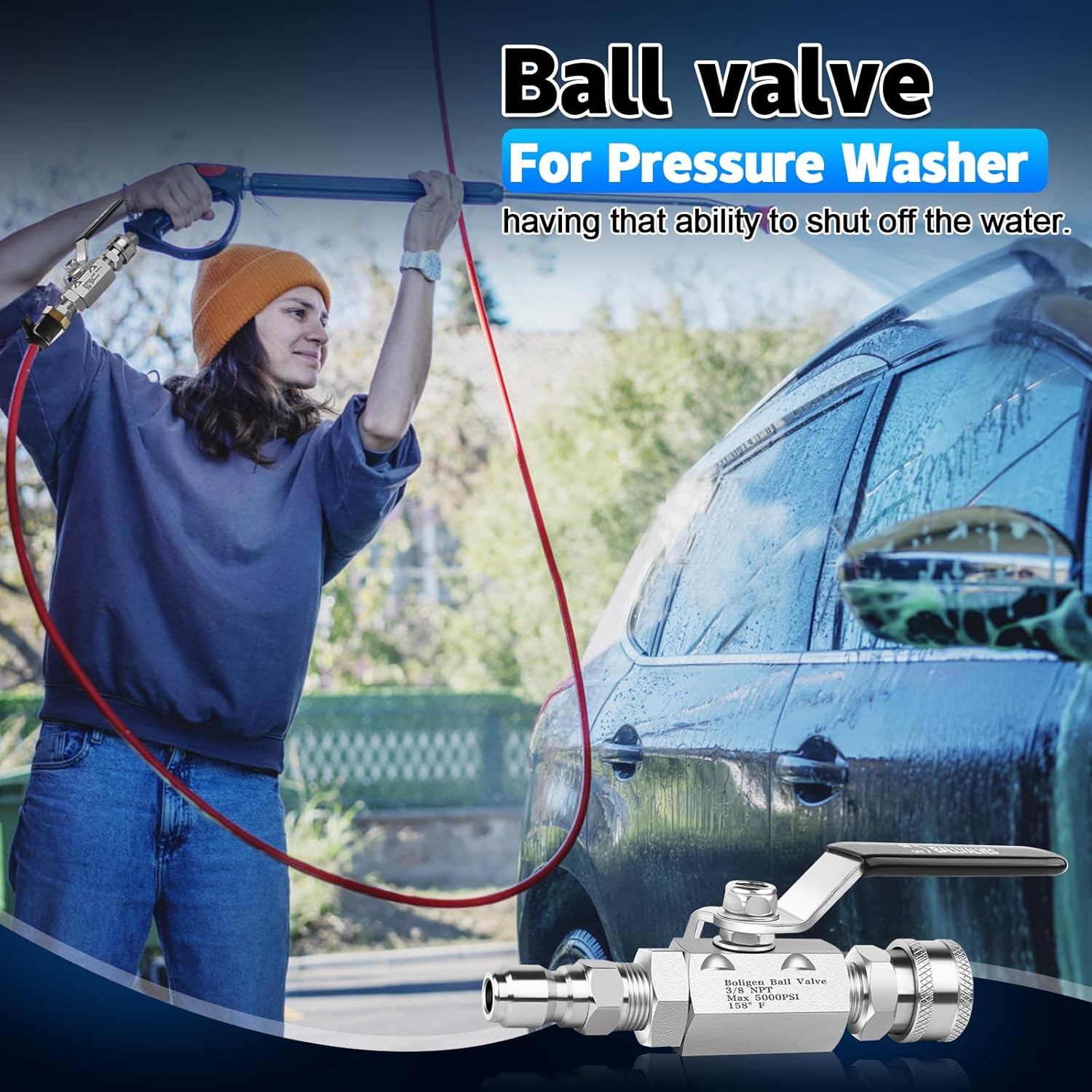 Boltigen 5000 PSI High Pressure Washer Ball Valve Kit, 3/8" Quick Connect Shut Off Ball Valve for Power Washer Hose, Stainless Steel