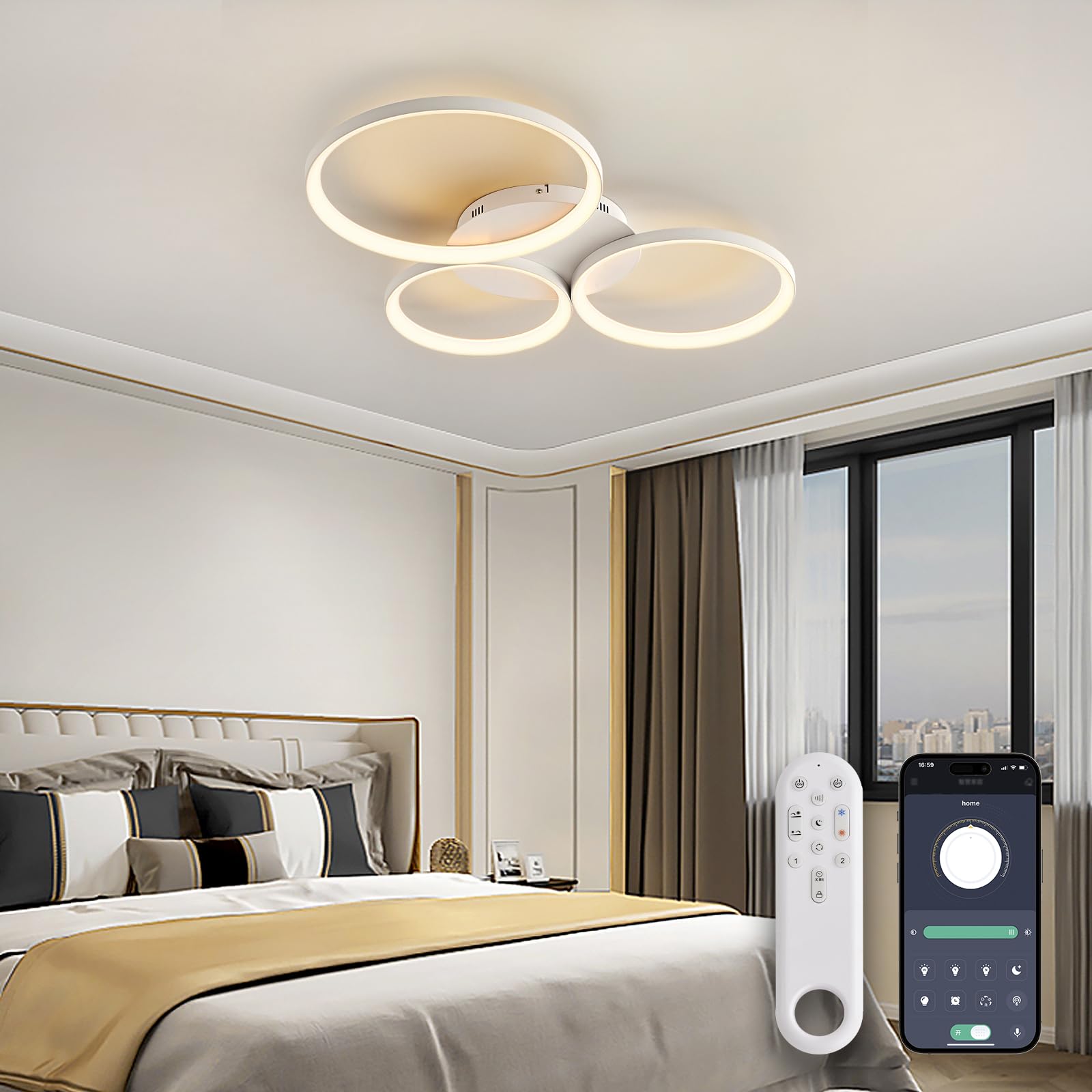 YZBEIMDAI Moderna Dimmerabile Plafoniera LED, Lampada da Soffitto Rotonda, funzione di memoria, timer, Plafoniera Moderna Per Soggiorno con Telecomando, per Soggiorno, Camera, Sala da Pranzo
