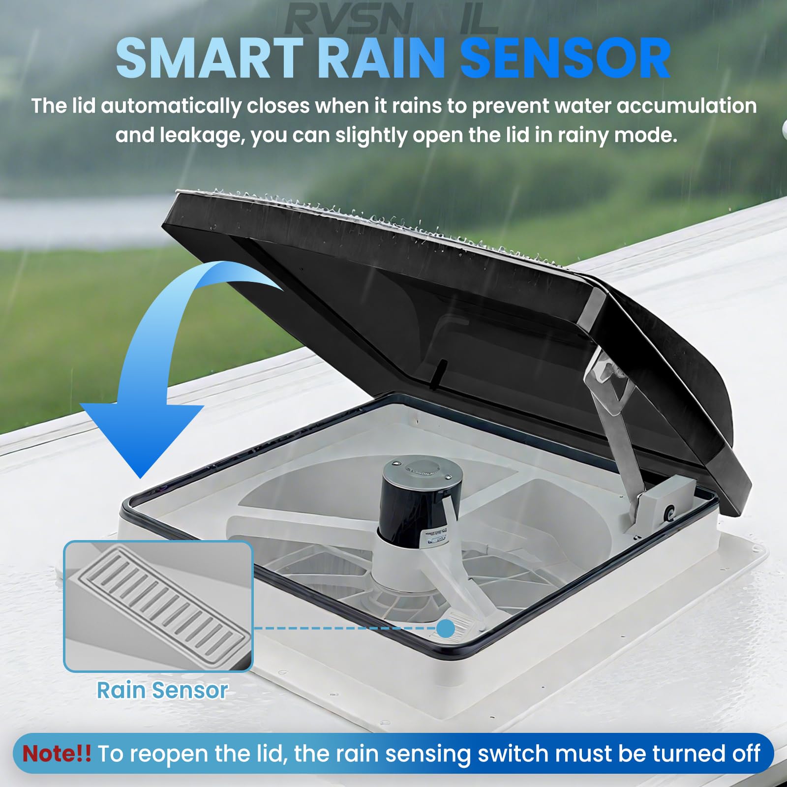 14" RV Roof Vent Fan with 10-Speed Reversible Control - 12V Super Quiet Motor for Camper Trailer Bathroom - Includes Remote, Temperature & Rain Sensor, Removable Screen - Energy Efficient - 5