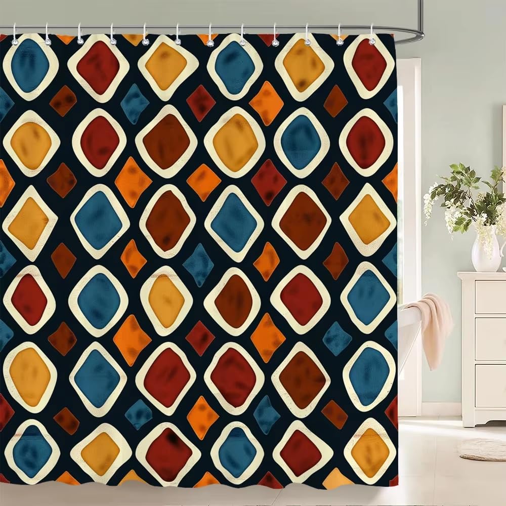 KELAIMI Tribal Geometric Shower Curtain,Abstract Bohemian Ethnic Bathroom Curtain,Waterproof Polyester Fabric Bathtub Curtain with Hooks Style 10 90X180Cm