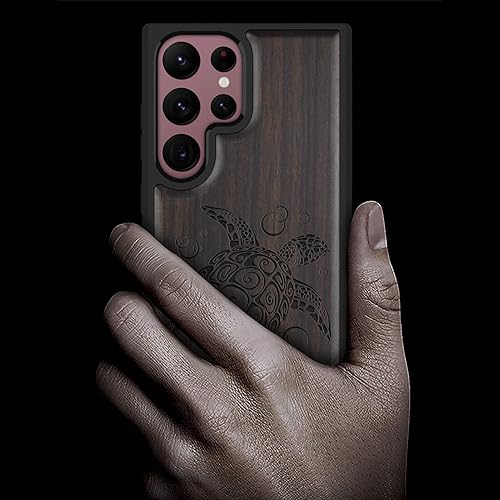 Miniatura 2 de Carveit Funda de madera para Galaxy S22 Ultra madera natural y TPU suave negro a prueba de golpes, diseño único de madera compatible con Samsung S22