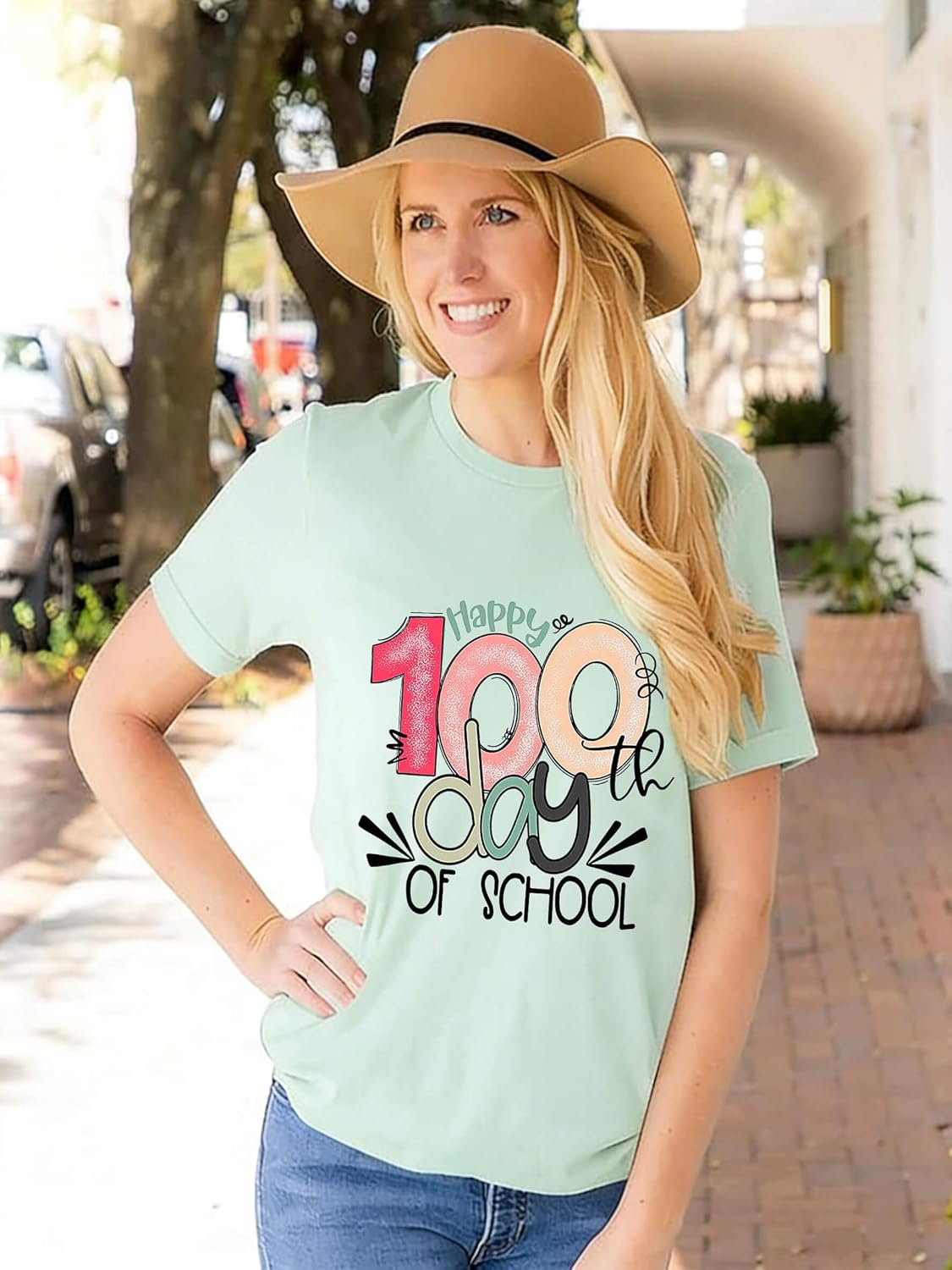FYAPHION 100 Days of School Shirt Women Teacher Tshirts Happy 100th Days Shirt Celebration Appreciation Gift - Image 6