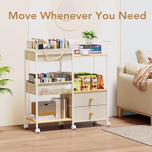 Miniatura 7 de BBLIKE Organizador de pañales con estante para colgar, carrito de almacenamiento de 3 niveles con cajones y bolsillos laterales para la organización