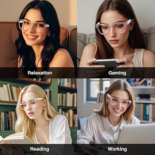 Miniatura 6 de Anteojos inteligentes para mujeres, anteojos de audio Bluetooth de oreja abierta con altavoces y micrófono, lentes anti-luz azul, asistente de voz,