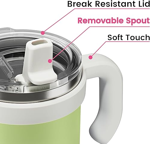 Miniatura 5 de Vaso aislado al vacío de 20 onzas con asa, taza de café de acero inoxidable de doble pared con boquilla desmontable para pajilla, sin BPA,