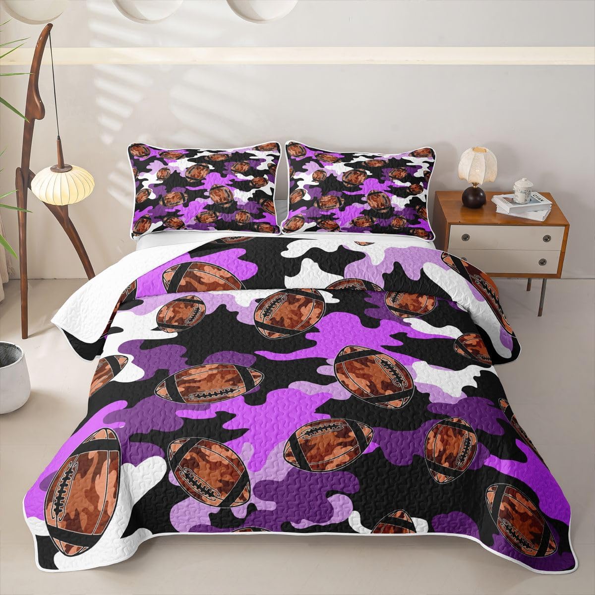 Erosebridal Plaid Breathable Quilt Queen Size Soccer Soft Cozy Quilt Set Gingham Cartoon Football Chessboard Quilted Bedspread Ball Sports Theme Soccer Blue Coverlet for Kids Boys Girls