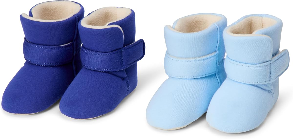 Botines de gancho y bucle suaves para bebés unisex de Amazon Essentials, zapatos de cuna para bebés, calcetines tipo zapatilla con pinzas para bebés, pack de 2