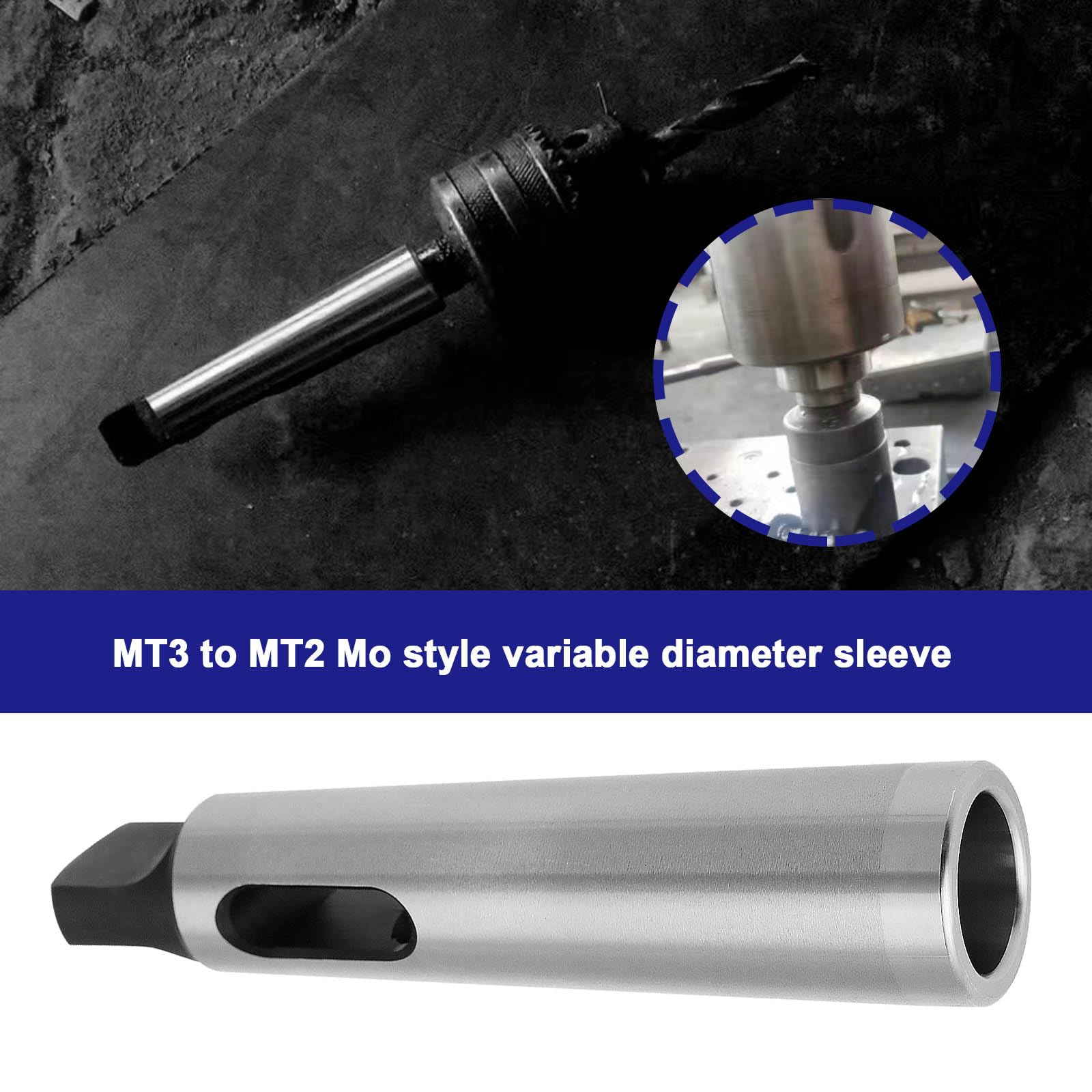 Lot de 2 manchons de réduction MT3 vers MT2 pour alésoir moins argenté 108 mm