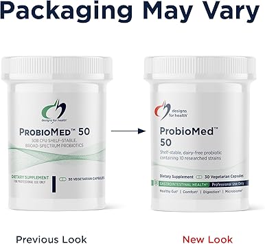 Designs for Health ProbioMed 50 - Probiotics for Digestive Health - 10 Strains with Lactobacillus acidophilus Probiotic + Lactobacillus rhamnosus - Gut Health + Immune Support Supplement (30 Caps)