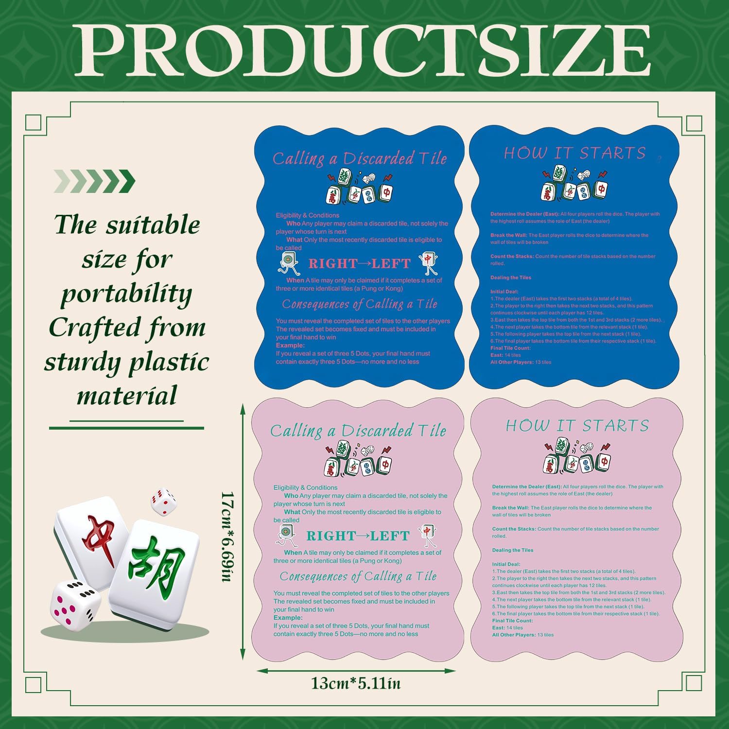 4 Pcs Mahjong Tile Shufflers with Printed Mahjong Rules – Manual Mahjong Mixer & Shuffle Cards for Beginners, Durable Mahjong Gift Accessories Set（Power Blusher Pink and Deep Blue）