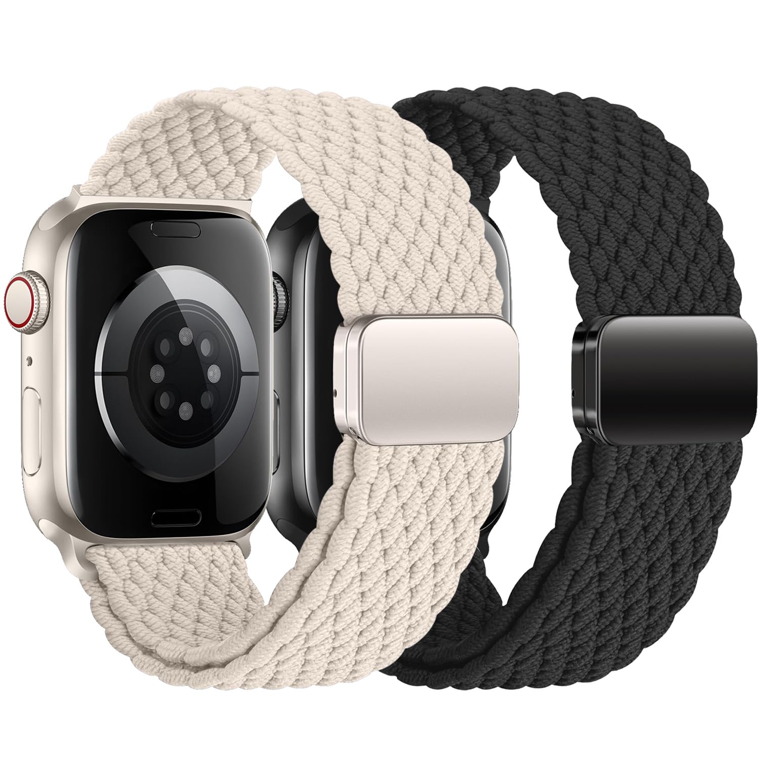 2Pcs Magnetic Braided for Apple Watch Band 41mm 40mm 45mm 44mm Ultra/2 49mm 38mm 46mm 42mm Women/Men,Stretchy Elastic Nylon Sport Loop Strap for iWatch Bands series 10 9 8 7 6 5 4 3 se 40 44 41 45 mm