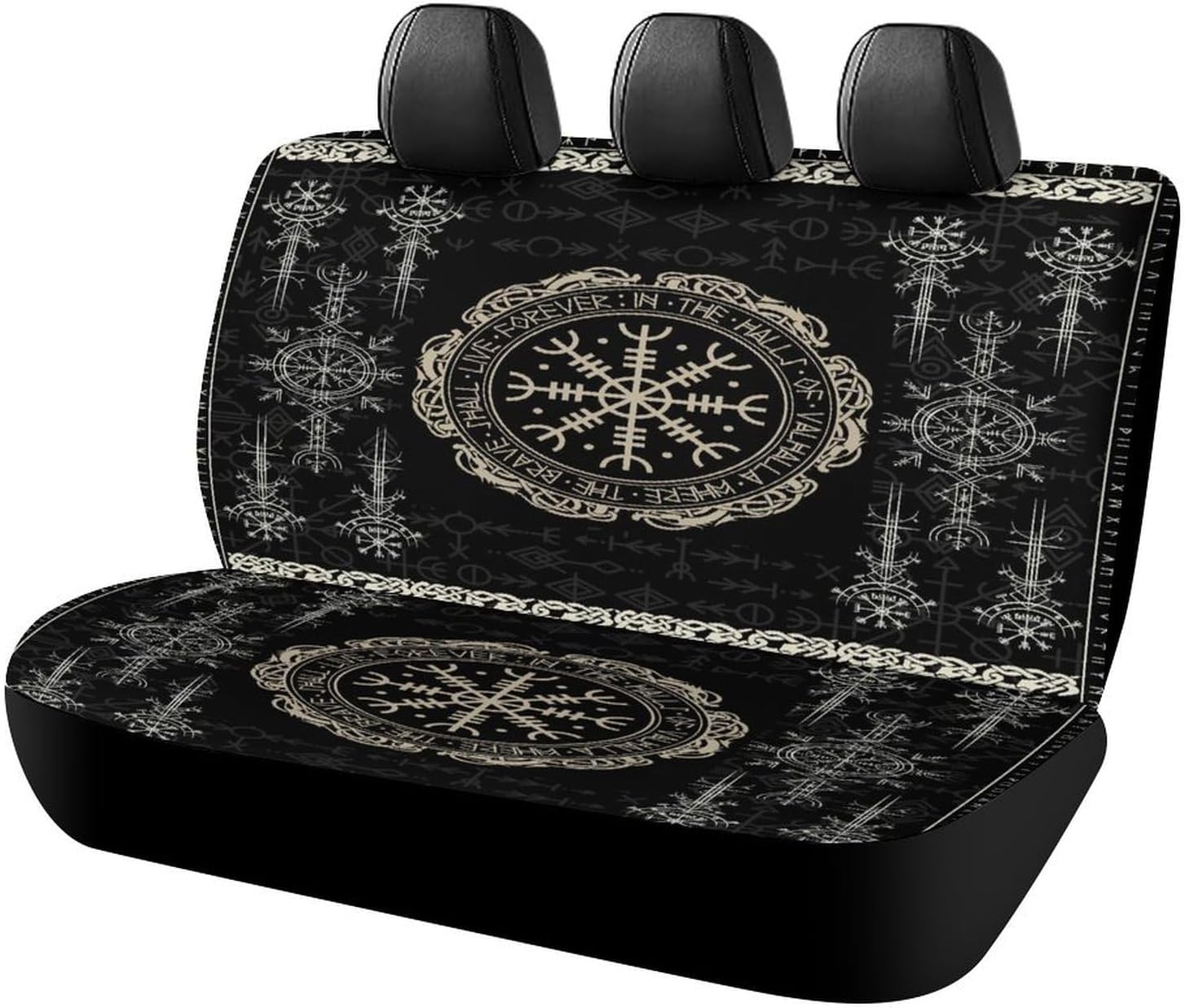 Abstract Vikings Car Rear Seat Covers Car Waterproof Interior for Car Trucks SUV Vintage Mid Century Mystical Symbol Wolf Design Car Back Seat Covers Universal Car Rear Seat Covers