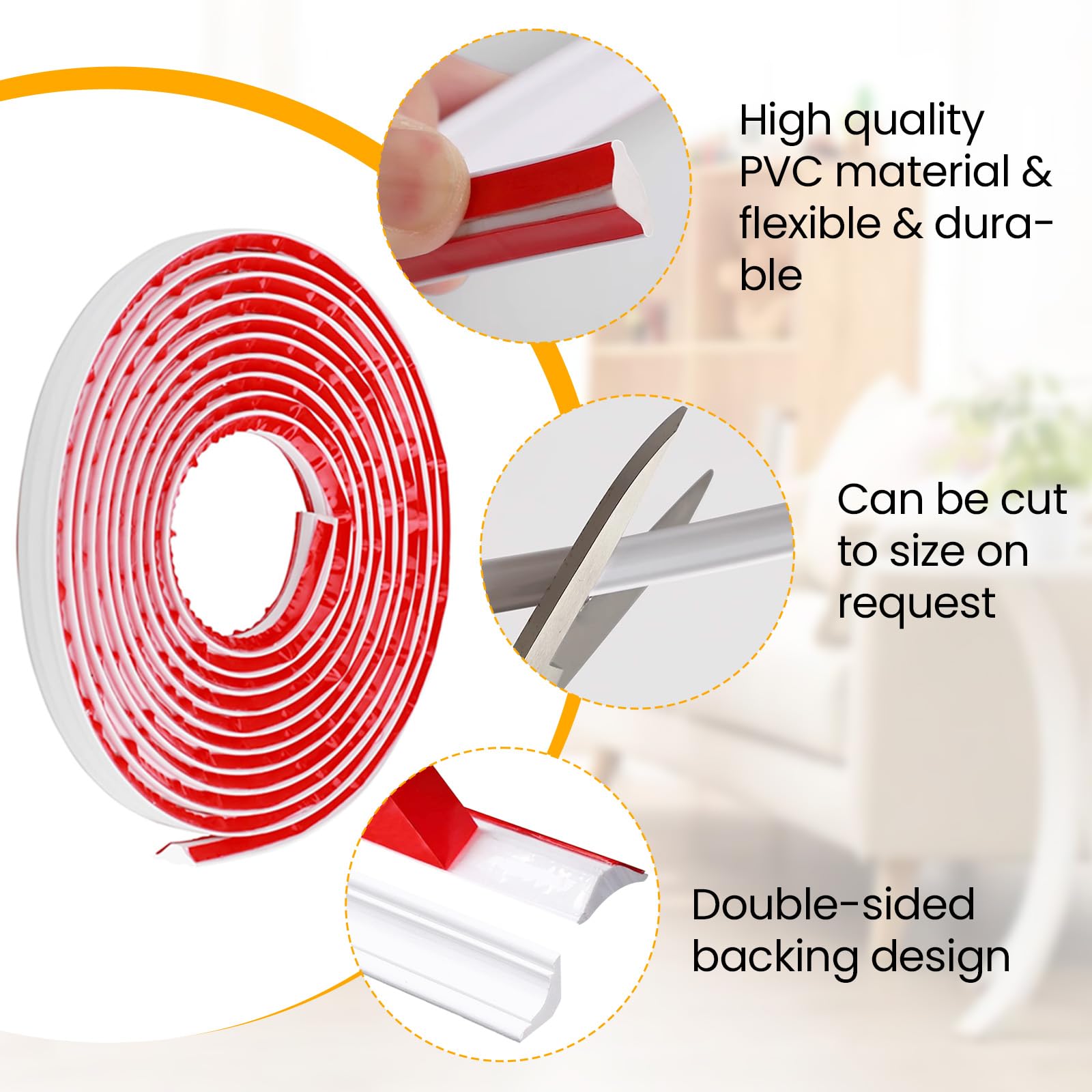 Modanatura Adesiva Per Pareti - 1 Metro, Flessibile, Autoadesiva, Bianca, Per Angoli E Bordi - Foto 7