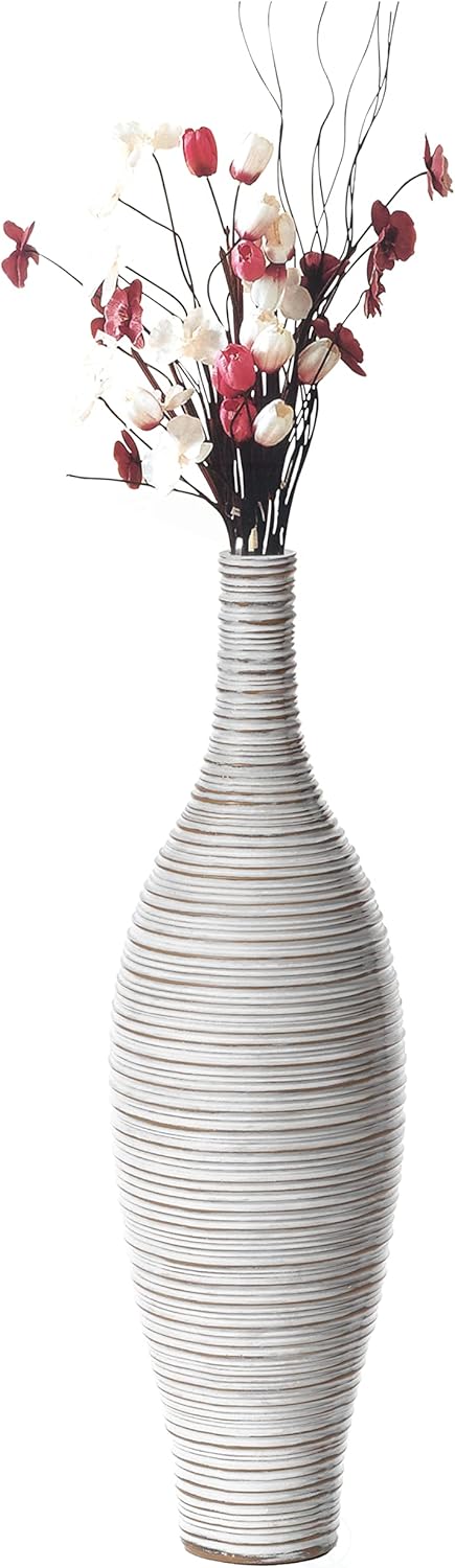 White Floor Vase, Ribbed Design, Modern Elegant Home Decoration, Tall Ceramic Vases, Contemporary Living Room Accent, Trendy Room Enhancement, Versatile Sculptural Look, Sophisticated Décor, 24 Inch