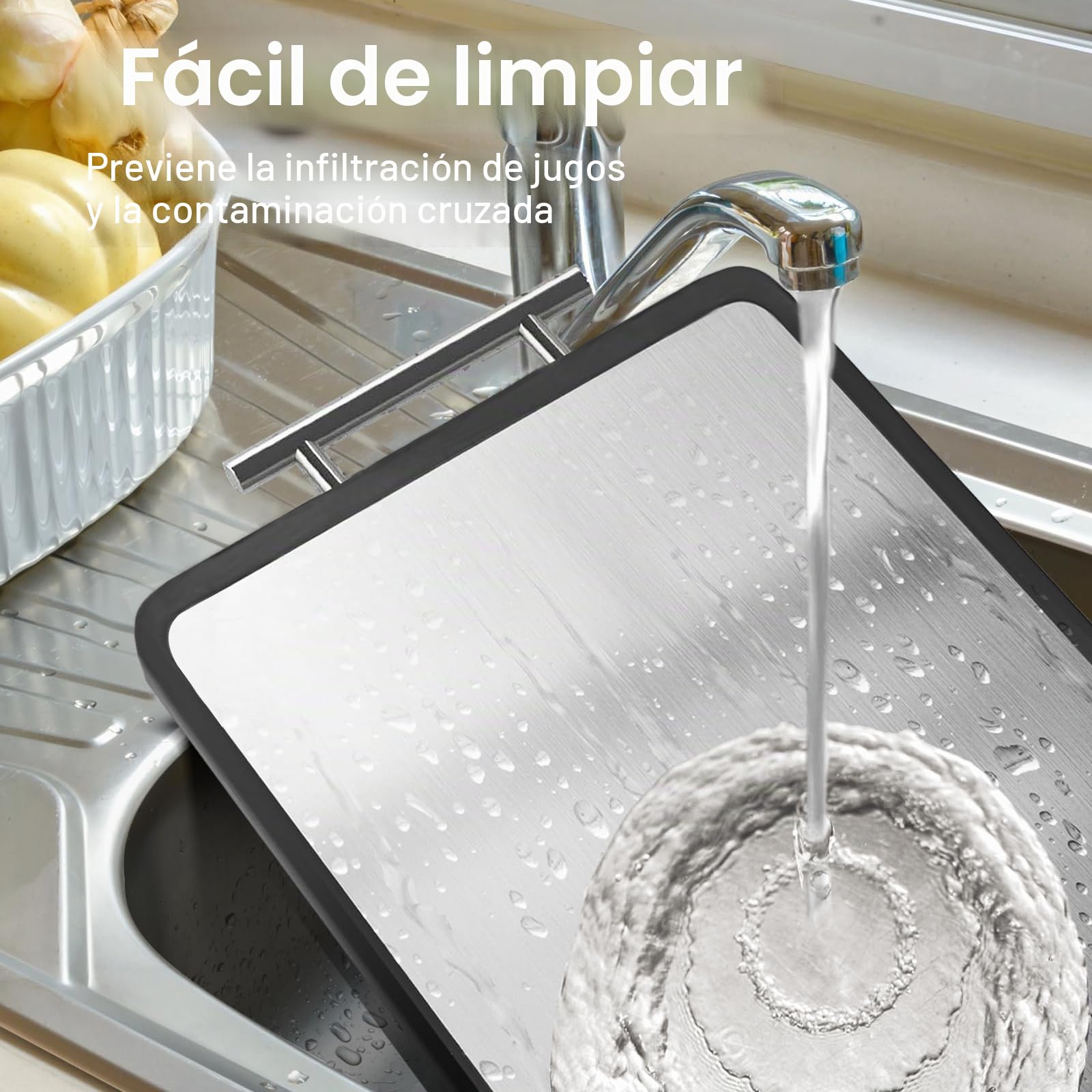 Tabla de cortar de titanio, 1 unidad, tabla de cortar de doble cara con ranuras para zumo y asas antideslizantes, tabla de cortar profesional, apta para lavavajillas, tamaño 42,5 x 29 cm
