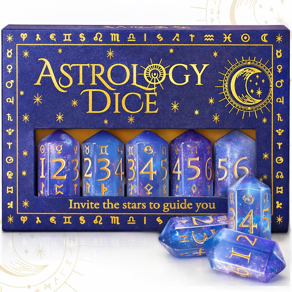 Astrology Dice for Readings – Divination Tools with Planetary Symbols & Zodiac Signs | 6 Mystic Dice | New Age, Witchy | Unique Gift for Women & Men | Ask a Question, Discover The Forces at Play