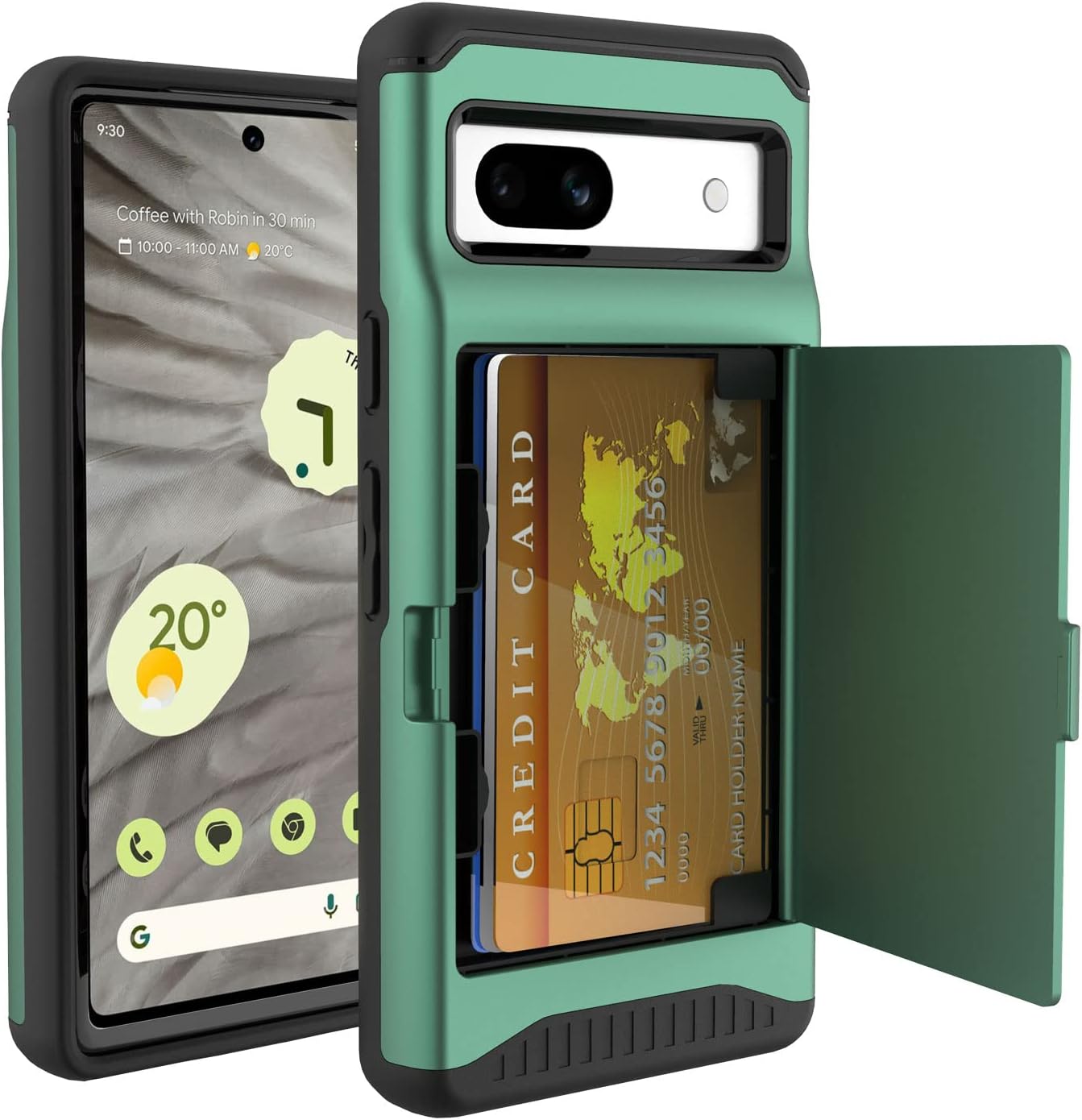 Case Compatible with Google Pixel 7a, Dual Layer Shockproof Hidden Card Slot Wallet Case Compatible with Google Pixel 7a, Forest Green