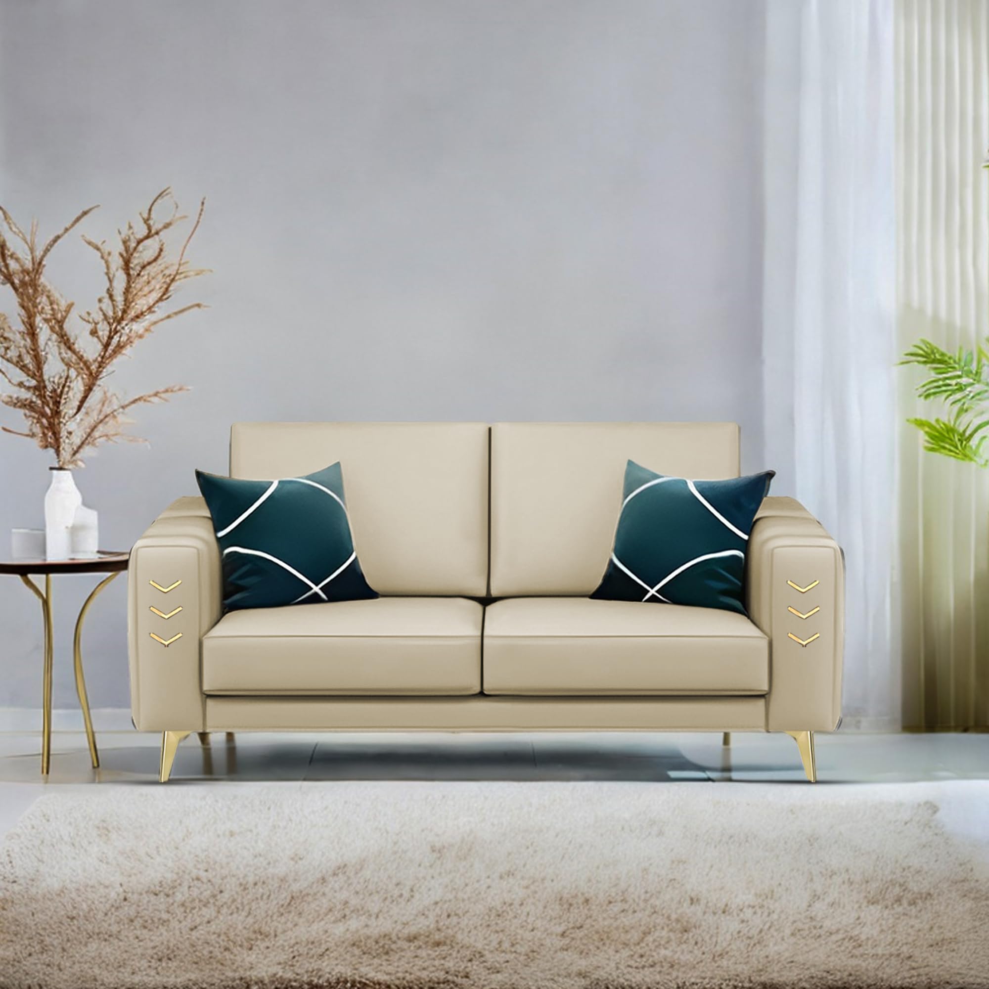 Falco 2 Seater Sofa Set for Living Room (Cream Fabric) Premium Fabric Sofa-image-36