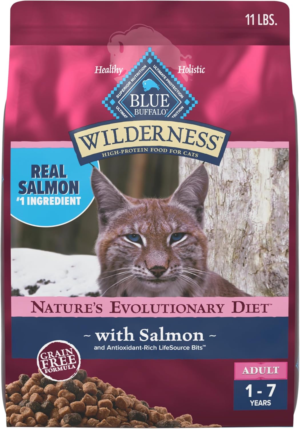 Blue Buffalo Wilderness Natural High Protein, Grain Free Dry Food for Adult Cats, Salmon, 11-lb Bag