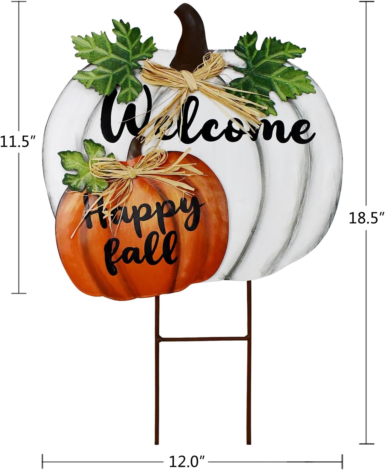 Stacked Pumpkin Garden Stake Welcome Yard Sign Fall Decor, Decorative Outdoor Stakes for Autumn Harvest Thanksgiving Halloween Rustic Decoration (18"H,18.5"H)