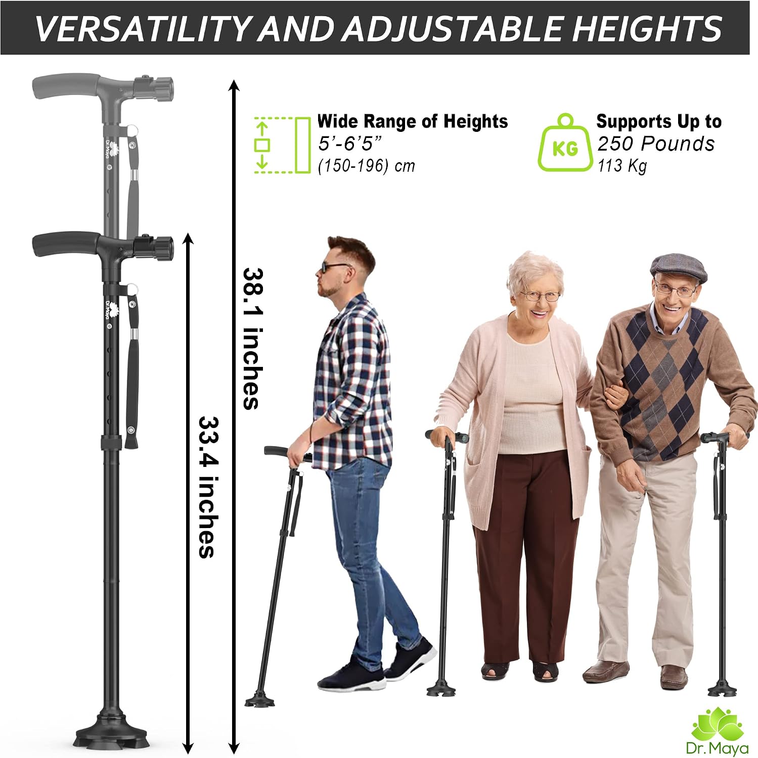 Dr. Maya Walking Cane for Women | Canes for Men | Canes for Seniors | Walking Stick for Seniors | Best Walking Canes for Men and Women | Walking Canes for Senior Men | Foldable & Adjustable Cane