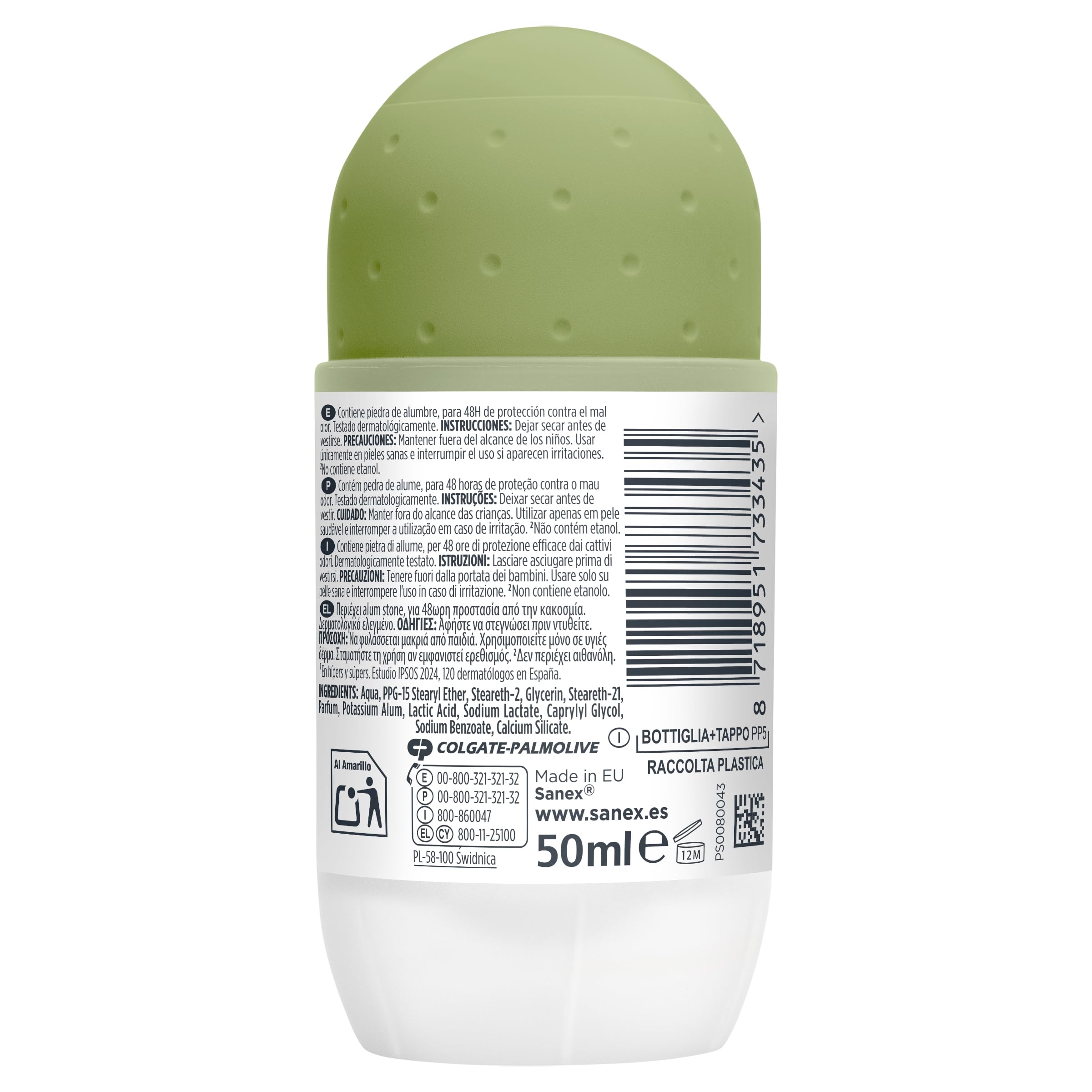 Sanex Mineral Protect, Desodorante Hombre o Mujer, Desodorante Roll-on Pack 6 x 50ml, Respeta la piel y respeta el planeta