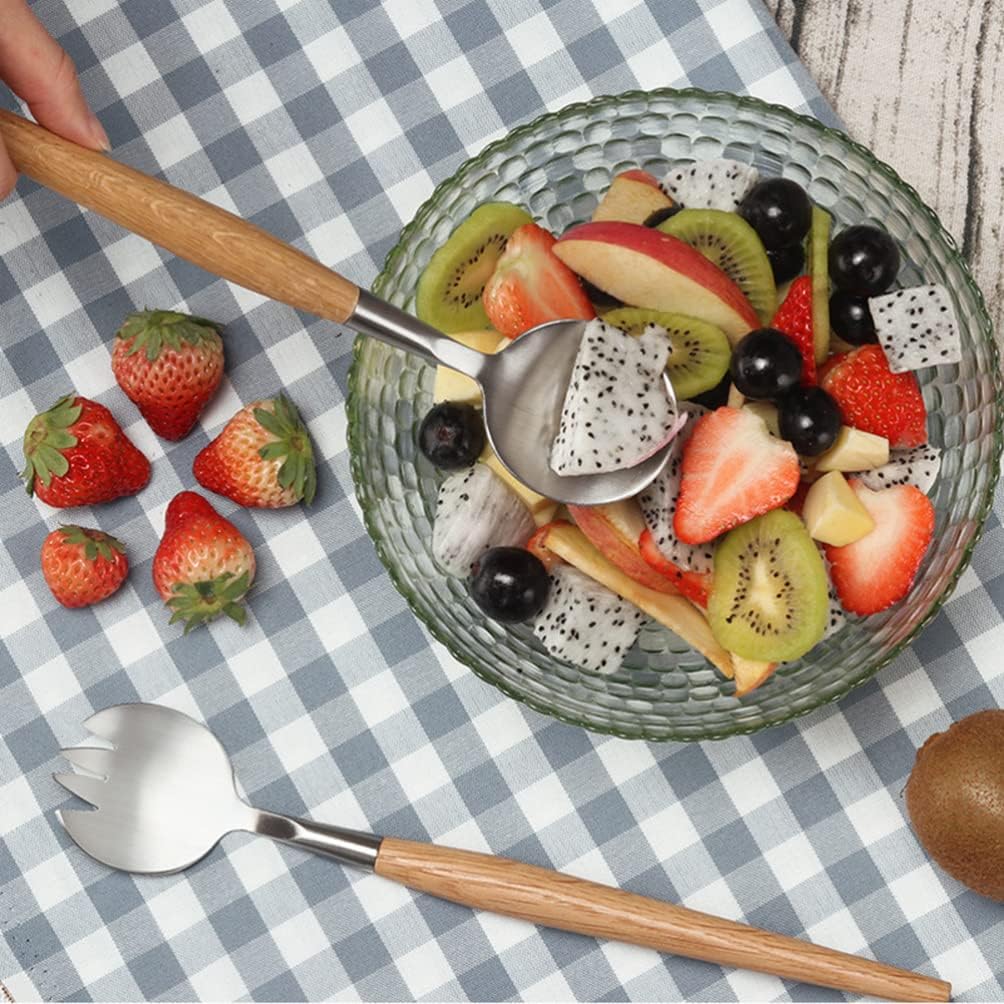 Cookware Set Coffee Spoon Salad Fork and Spoon, Salad Servers Set with Wood Handle Wooden Handle Fork for Home Kitchen Utensils Kitchen Coffee