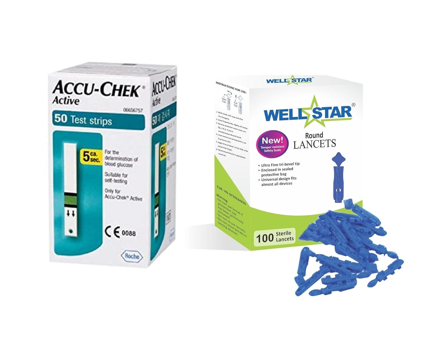 Wellstar FLAT Glucometer Lancets�(100) with ACTIVE 50 Test Strips
