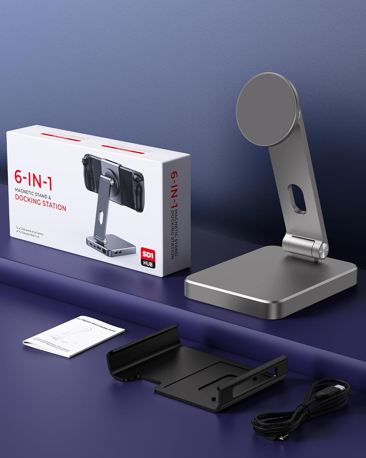 Antank 2 in 1 Magnetic TV Dock & Foldable Stand for Steam Deck/OLED, Portable TV Docking Station, 4K@120Hz HDMI, Gigabit Ethernet, 100W Input, 2 USB Ports, Aluminum Alloy Stand for Steam Deck & iPhone