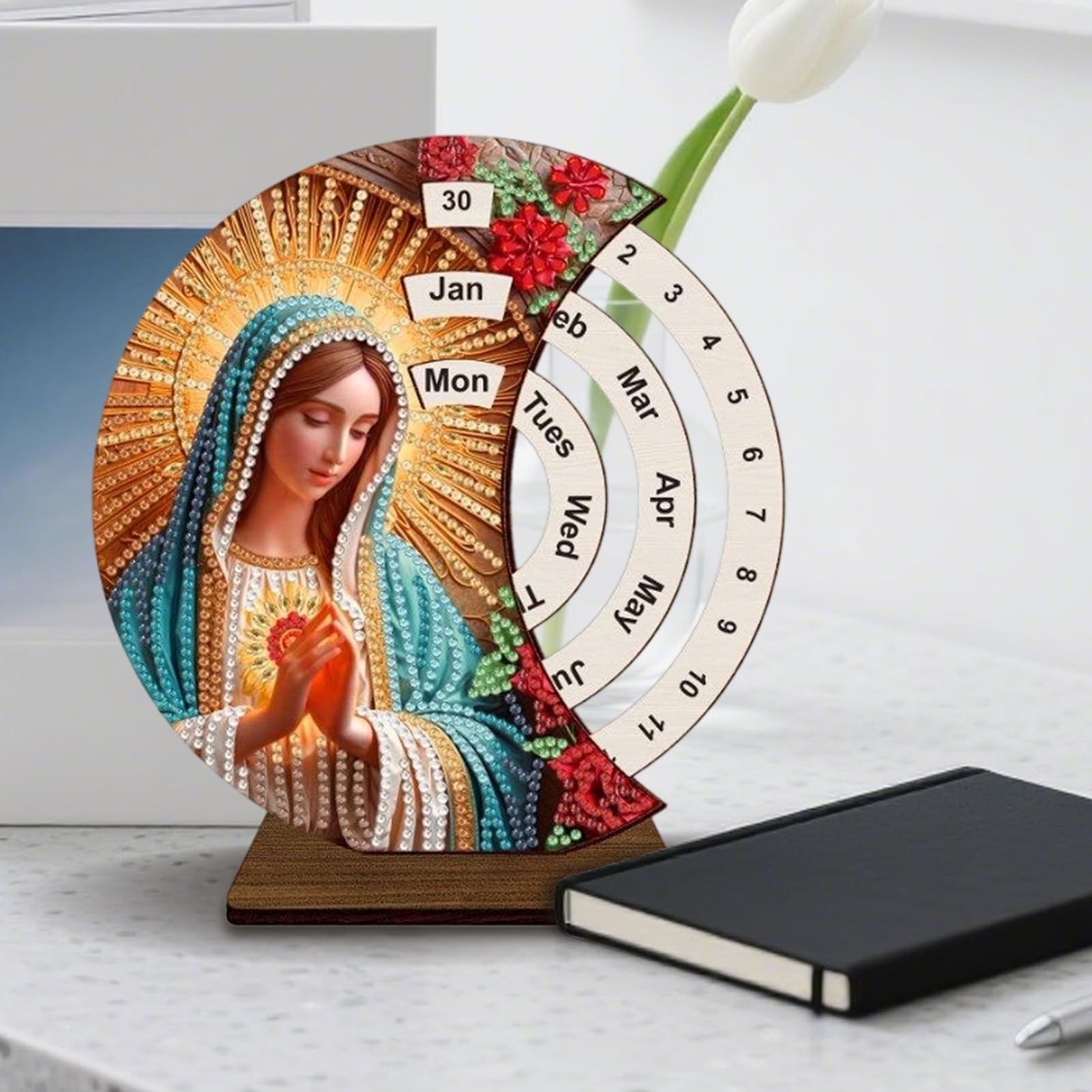 Calendario perpetuo – Calendario rotante manuale per decorazione domestica, dormitorio, mensola, camera da letto, aula