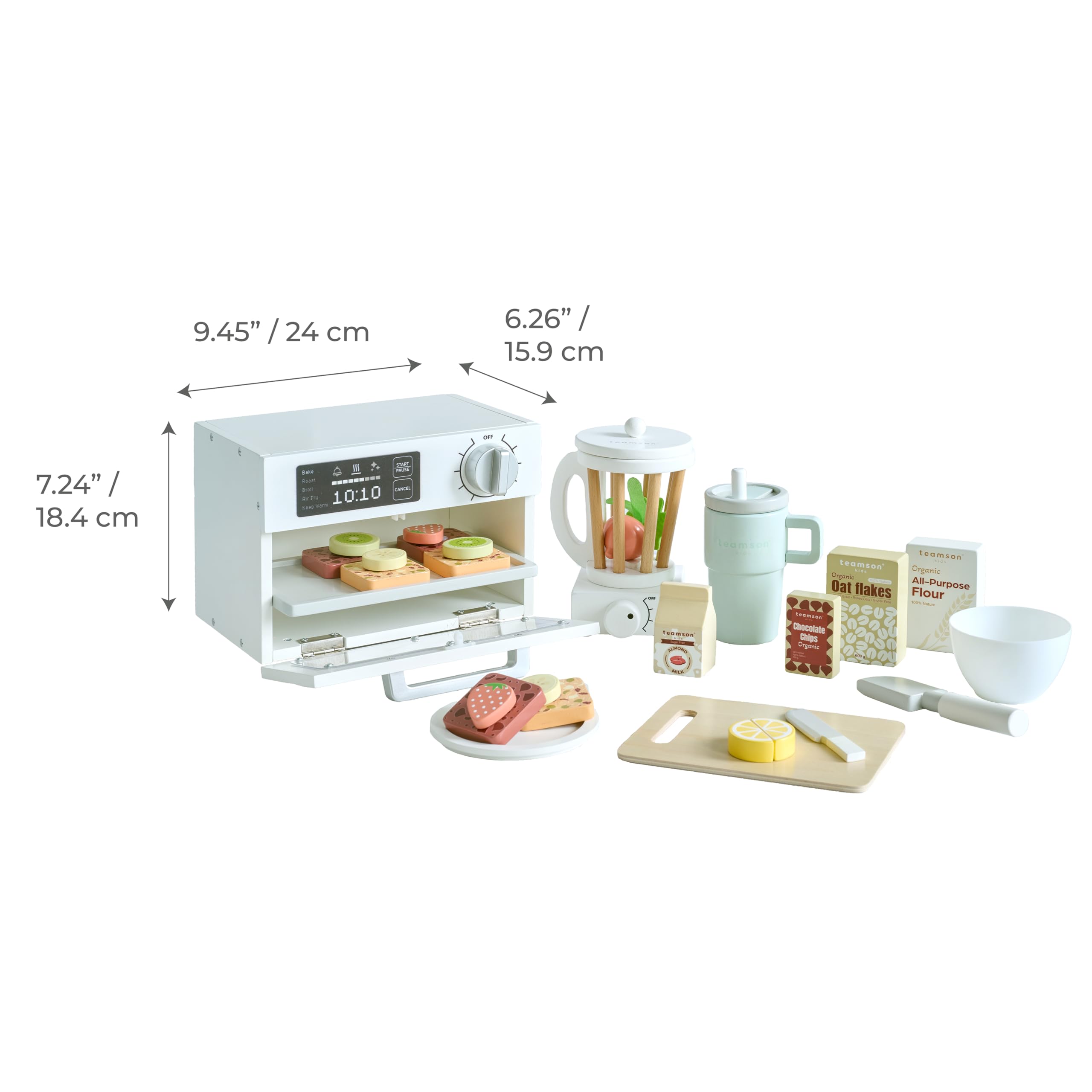Teamson Kids Little Chef Santa Bárbara Set Alimentos Juguete Madera Postres Saludables 27pcs con Blender, Horno, Frutas/Snacks, Vaso para Llevar, Juego de Imitación Cocina