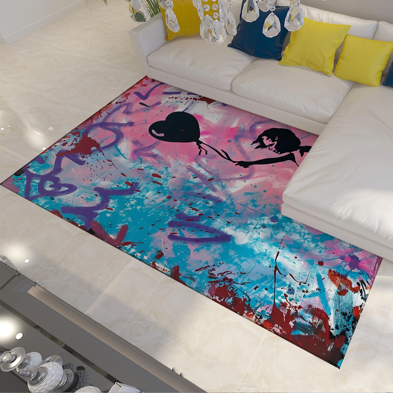 Tapis de salon moderne graffiti pour chambre de garçon et bureau dynamique 180x270cm